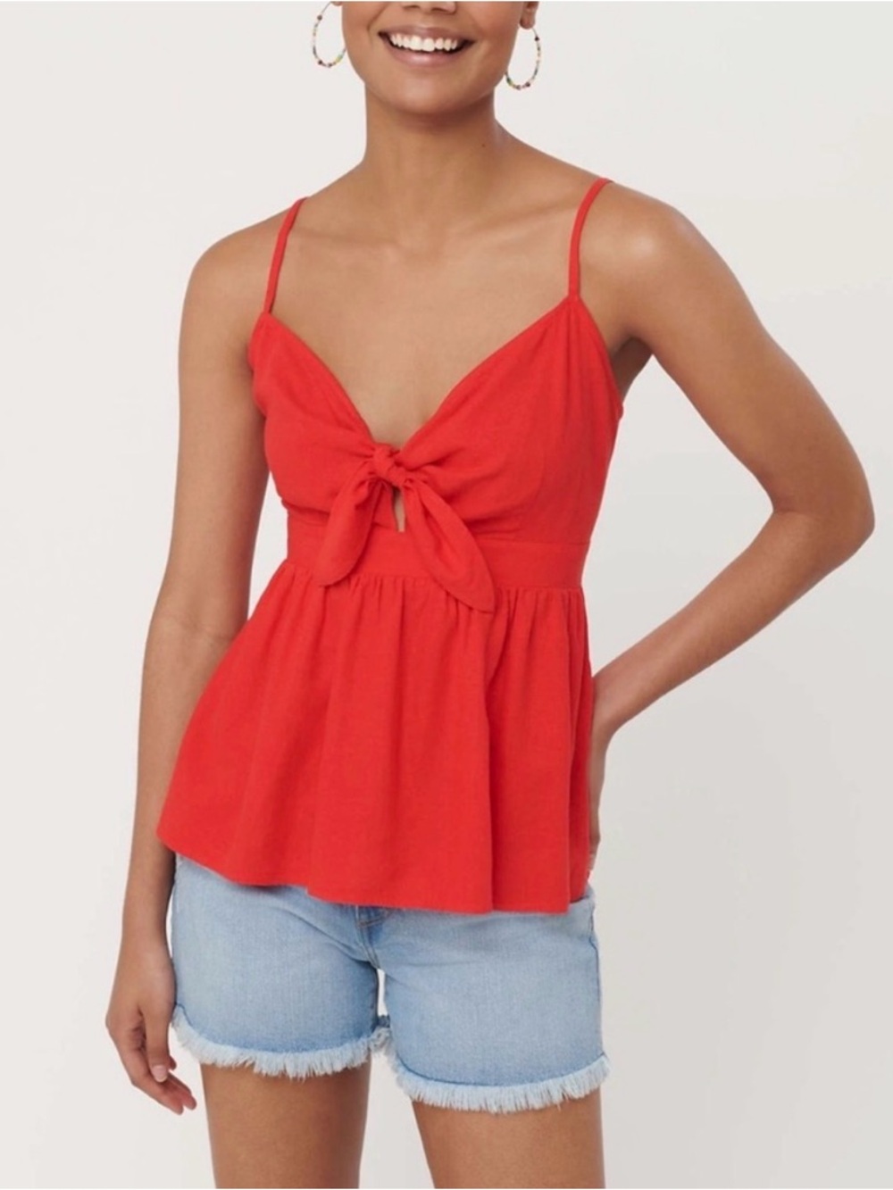 LOFT Red Tie-Front Spaghetti Strap Camisole